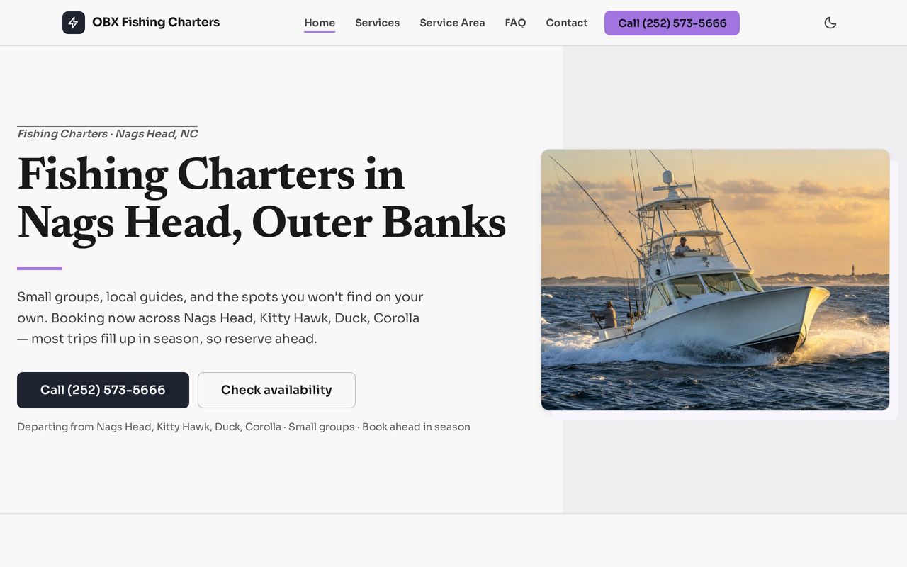 Home page of OBX Fishing Charters at obxcharter.com